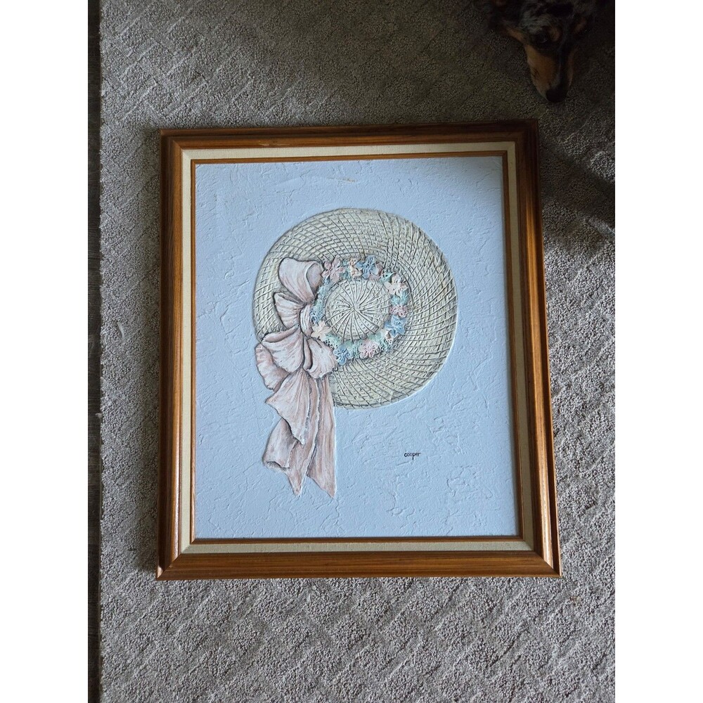 Vintage “Sun Hat with Ribbon” Framed Textured Wall Art by Cooper